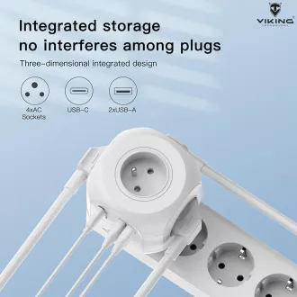 Sieťový adaptér Viking AC43/Output: 4xAC, 2xUSB-A, 1xUSB-C/výkon až 3500W/ ON/OFF tlačidlo