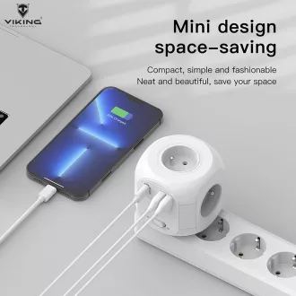 Sieťový adaptér Viking AC43/Output: 4xAC, 2xUSB-A, 1xUSB-C/výkon až 3500W/ ON/OFF tlačidlo