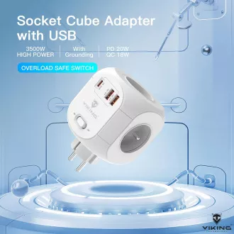 Sieťový adaptér Viking AC43/Output: 4xAC, 2xUSB-A, 1xUSB-C/výkon až 3500W/ ON/OFF tlačidlo
