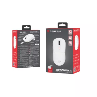 Genesis herná myš ZIRCON 660 PRO/Herná/Optická/Pre pravákov/26 000 DPI/Drôtová+bezdrôtová/Biela
