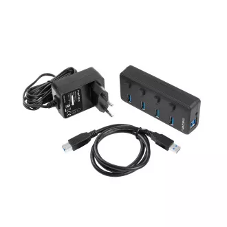 Natec Mantis 2 aktívny rozbočovač s funkciou nabíjania 4x USB 3.0 HUB, vypínač, napájací adaptér