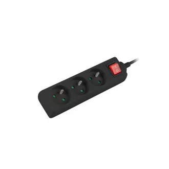 Predlžovací kábel Lanberg PS1, 3 zásuvky, 3m vypínač, čierna Predlžovací kábel Lanberg PS1, 3 zásuvky, 3m vypínač, čierna
