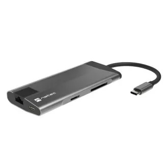 Natec multiport adaptér FOWLER PLUS HUB 8v1, USB 3.0 3X, HDMI 4K, USB-C PD, RJ45, SD, MICRO