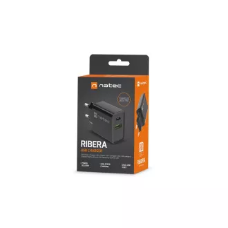 Univerzálna nabíjačka Natec RIBERA 20W 1X USB-A + 1X USB-C, čierna