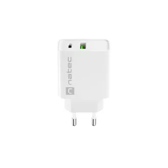 Univerzálna nabíjačka Natec RIBERA 20W 1X USB-A + 1X USB-C, biela