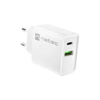 Univerzálna nabíjačka Natec RIBERA 20W 1X USB-A + 1X USB-C, biela