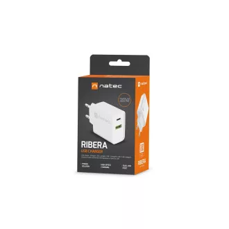 Univerzálna nabíjačka Natec RIBERA 20W 1X USB-A + 1X USB-C, biela