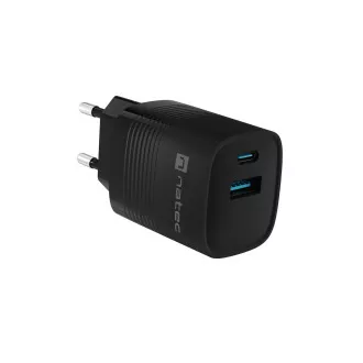 Univerzálna USB nabíjačka Natec RIBERA GaN 30 W, 1X USB-A, 1X USB-C, čierna