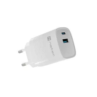 Univerzálna USB nabíjačka Natec RIBERA GaN 30W, 1X USB-A, 1X USB-C, Biela