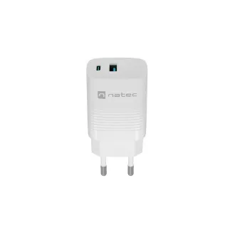 Univerzálna USB nabíjačka Natec RIBERA GaN 30W, 1X USB-A, 1X USB-C, Biela