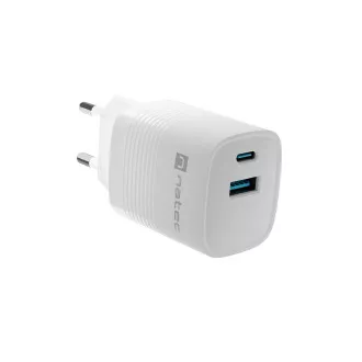 Univerzálna USB nabíjačka Natec RIBERA GaN 30W, 1X USB-A, 1X USB-C, Biela