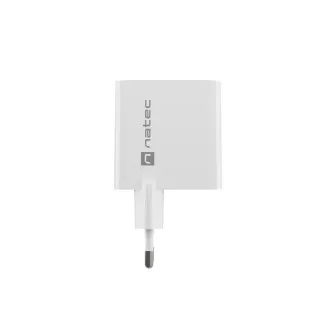 Univerzálna USB nabíjačka Natec RIBERA GaN 45W, 1X USB-A, 1X USB-C, biela