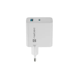 Univerzálna USB nabíjačka Natec RIBERA GaN 45W, 1X USB-A, 1X USB-C, biela
