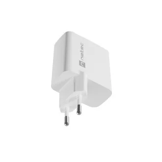 Univerzálna USB nabíjačka Natec RIBERA GaN 45W, 1X USB-A, 1X USB-C, biela