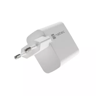 Univerzálna USB nabíjačka Natec RIBERA GaN 45W, 1X USB-A, 1X USB-C, biela