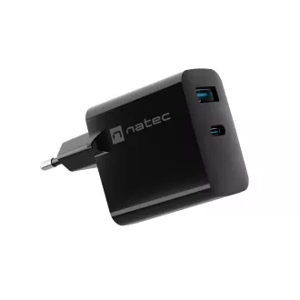 Univerzálna USB nabíjačka Natec RIBERA GaN 45W, 1X USB-A, 1X USB-C, čierna