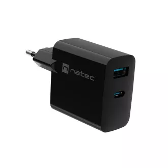 Univerzálna USB nabíjačka Natec RIBERA GaN 45W, 1X USB-A, 1X USB-C, čierna