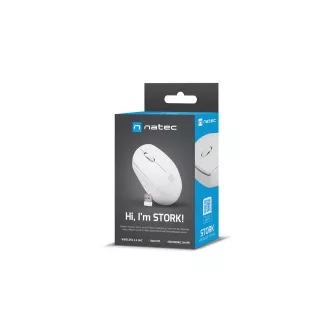 Myš Natec STORK/Kancelárska/Optická/1 600 DPI/Bezdrôtová USB/Biela