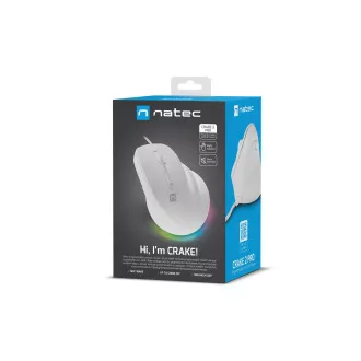 Vertikálna myš Natec CRAKE 2 PRO/Vertikálna/Optická/Pre pravákov/12 400 DPI/Drôtové USB-A/Biela