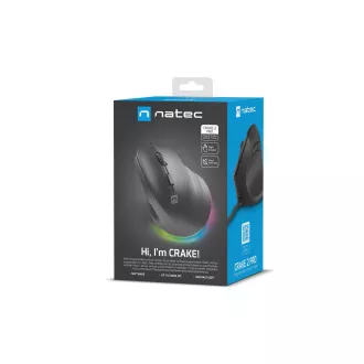 Vertikálna myš Natec CRAKE 2 PRO/Vertikálna/Optická/Pre pravákov/12 400 DPI/Drôtové USB-A/Čierna