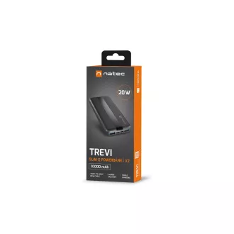 Power banka Natec TREVI SLIM Q V2 10000mAh, 2X USB-A 18W, 1X USB-C 20W, USB-C - USB0-C kábel, čierna