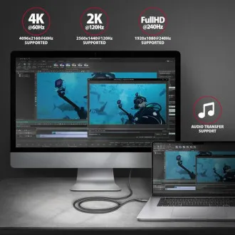 AXAGON RVC-HI2MC, USB-C -> HDMI 2.0a redukcia / kábel 1.8m, 4K/60Hz HDR10 AXAGON RVC-HI2MC, USB-C -> HDMI 2.0a redukcia / kábel 1.8m, 4K/60Hz HDR10