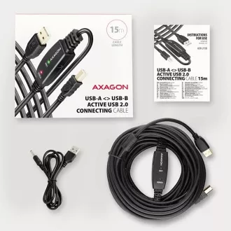 AXAGON ADR-215B, USB 2.0 AM -> BM aktívny prepojovací / repeater kábel, 15m