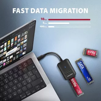 AXAGON ADM2-CM USB-C 10Gbps - M.2 NVMe & SATA SSD adaptér, kábel USB-C 10cm