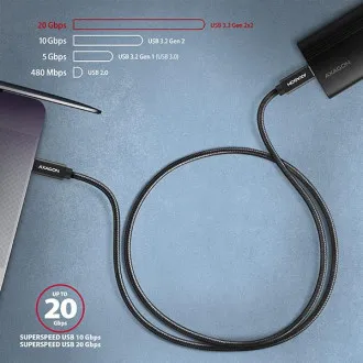 AXAGON BUCM32-CM05AB, SPEED+ kábel USB-C <-> USB-C, 0.5m, USB 20Gbps, PD 100W 5A, 4K HD, ALU, oplet AXAGON BUCM32-CM05AB, SPEED+ kábel USB-C <-> USB-C, 0.5m, USB 20Gbps, PD 100W 5A, 4K HD, ALU, oplet
