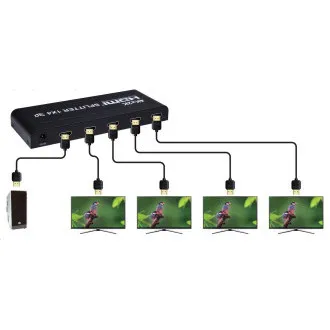 PremiumCord HDMI splitter 1-4 portov kovový s napájacím adaptérom, 3D, FULL HD