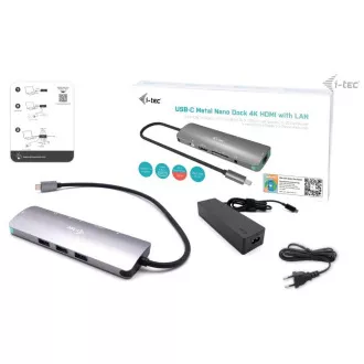 i-tec USB-C Metal Nano Docking Station 4K HDMI LAN, Power Delivery 100 W + Charger 100 W (bundle) i-tec USB-C Metal Nano Docking Station 4K HDMI LAN, Power Delivery 100 W + Charger 100 W (bundle)