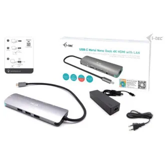 i-tec USB-C Metal Nano Docking Station 4K HDMI LAN, Power Delivery 100 W + Charger 100 W (bundle) i-tec USB-C Metal Nano Docking Station 4K HDMI LAN, Power Delivery 100 W + Charger 100 W (bundle)