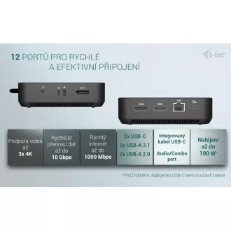 i-tec USB-C DP Dual HDMI Docking Station, Power Delivery 100W