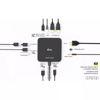 i-tec USB-C DP Dual HDMI Docking Station, Power Delivery 100W + i-tec Universal Charger 100W