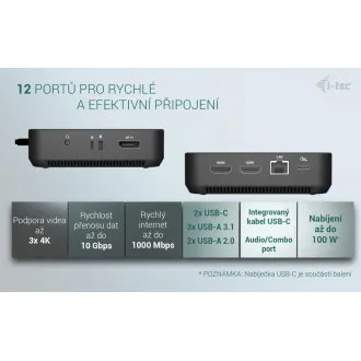 i-tec USB-C DP Dual HDMI Docking Station, Power Delivery 100W + i-tec Universal Charger 100W i-tec USB-C DP Dual HDMI Docking Station, Power Delivery 100W + i-tec Universal Charger 100W