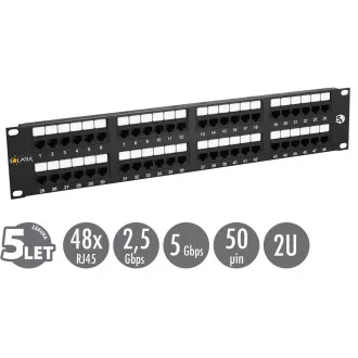 19" patch panel Solarix 48 x RJ45 CAT5E UTP 150 MHz čierny 2U SX48-5E-UTP-BK 19" patch panel Solarix 48 x RJ45 CAT5E UTP 150 MHz čierny 2U SX48-5E-UTP-BK