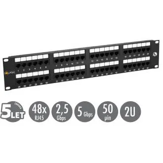 19" patch panel Solarix 48 x RJ45 CAT5E UTP 150 MHz čierny 2U SX48-5E-UTP-BK 19" patch panel Solarix 48 x RJ45 CAT5E UTP 150 MHz čierny 2U SX48-5E-UTP-BK