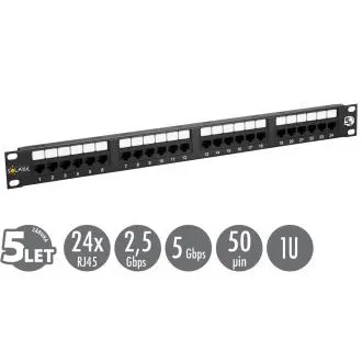 19" patch panel Solarix 24 x RJ45 CAT5E UTP 150 MHz čierny 1U SX24-5E-UTP-BK 19" patch panel Solarix 24 x RJ45 CAT5E UTP 150 MHz čierny 1U SX24-5E-UTP-BK