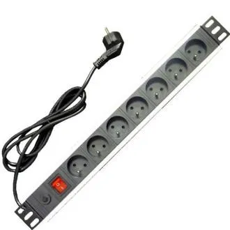19" napájací panel 7x220V-1,8m PPO Black+prep.ochr.16A