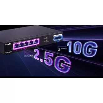 Tenda TEM2007X - Multi-gigabit switch, 5x 2.5G RJ45 + 2x 10G SFP+ port, MAC 16K, ochrana 6kV Tenda TEM2007X - Multi-gigabit switch, 5x 2.5G RJ45 + 2x 10G SFP+ port, MAC 16K, ochrana 6kV