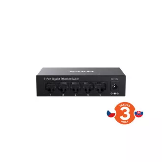 Tenda TEG1005M - 5x 10/100/1000 Mbps Kovový Switch, Fanless - bez ventilátorov, ochrana 6 kV