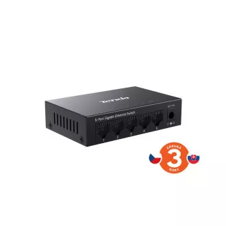 Tenda TEG1005M - 5x 10/100/1000 Mbps Kovový Switch, Fanless - bez ventilátorov, ochrana 6 kV