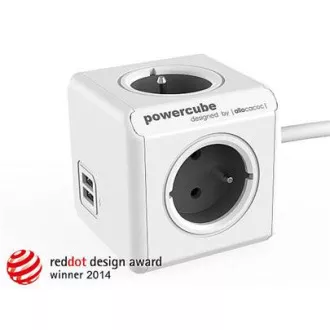 Zásuvka predlž. PowerCube EXTENDED USB, Grey, 4 rozbočka, 2x USB, kábel 1,5m