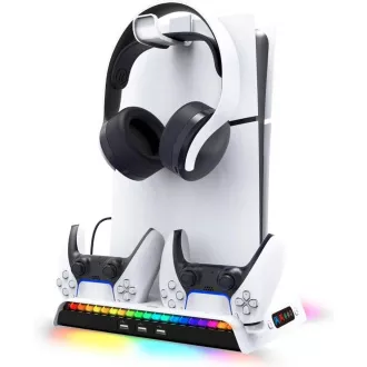 iPega P5S006 Multifunkčný Nabíjací RGB Stojan s Chladením pre PS5 Slim White iPega P5S006 Multifunkčný Nabíjací RGB Stojan s Chladením pre PS5 Slim White