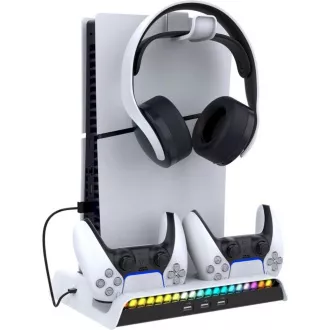 iPega P5S006 Multifunkčný Nabíjací RGB Stojan s Chladením pre PS5 Slim White iPega P5S006 Multifunkčný Nabíjací RGB Stojan s Chladením pre PS5 Slim White