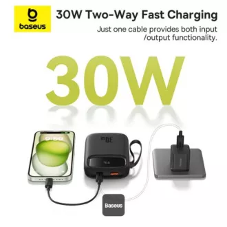 Baseus power banka Qpow 10000mAh 30W čierna s USB-C káblom