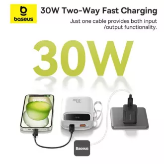 Baseus power banka Qpow 10000mAh 30W biela s USB-C káblom Baseus power banka Qpow 10000mAh 30W biela s USB-C káblom
