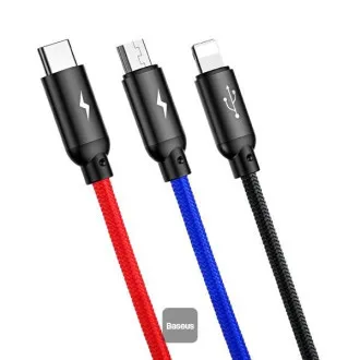 Baseus dátový kábel 3v1 microUSB+Lightning+USB-C 1,2m 3,5A