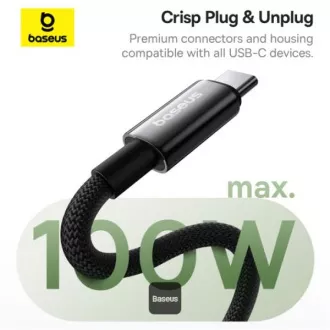 Baseus dátový magnetický kábel Tungsten Gold USB-C/USB-C 1m 100W čierny