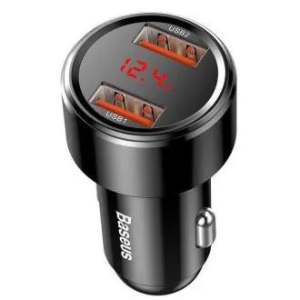 Baseus nabíjačka do auta Magic 2x USB 45W 6A s displejom čierna Baseus nabíjačka do auta Magic 2x USB 45W 6A s displejom čierna